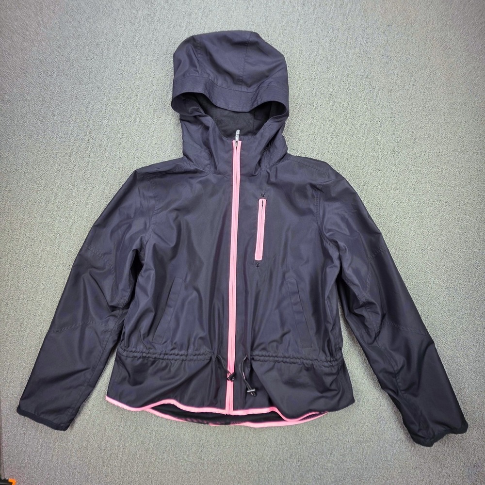 Lauren Ralph Lauren Hooded Windbreaker‎ Jacket Women Black Pink Trim Petite PL